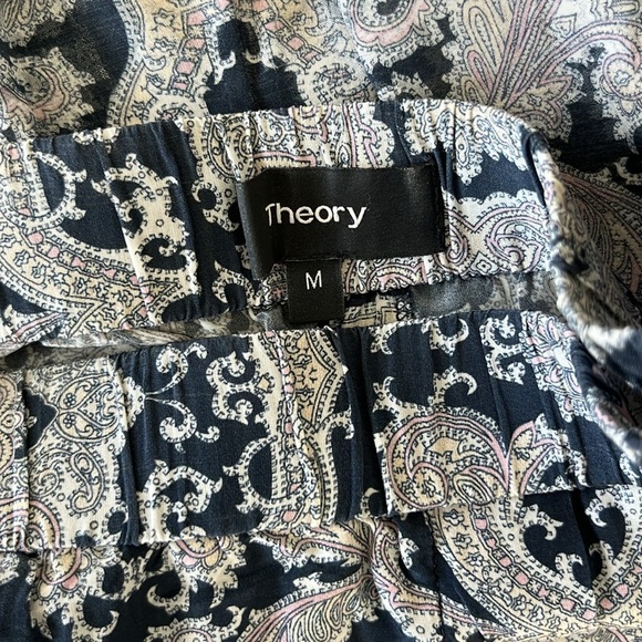 THEORY Mitrana Paisley Printed Silk Georgette Wide Leg Pants - Picture 7 of 9